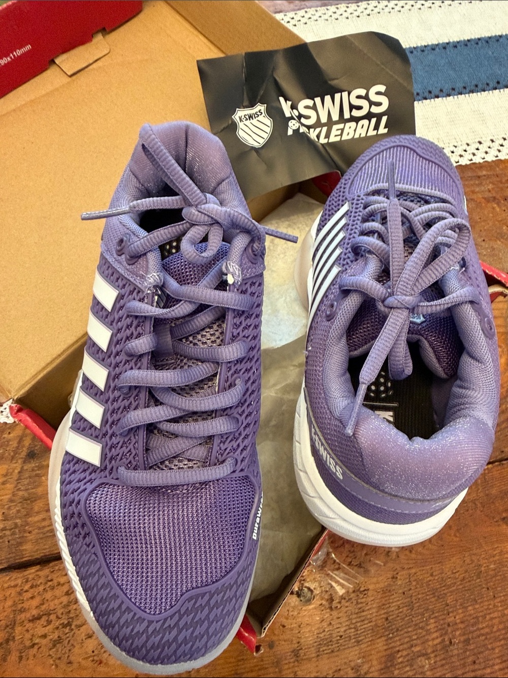 K-Swiss Purple pickleball Athletic Lace-Up Sneakers with White Stripes